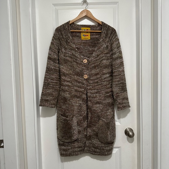 Kooi | Kooi Knitwear Women’s Large Two Button Cardigan Beige Brown Cream - Picture 2 of 9